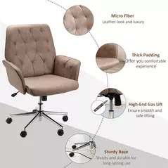 Vinsetto Office Desk Chair, Microfibre Vanity Chair with Height Adjustable, Armrest, Swivel Chair for Home, Coffee - 7