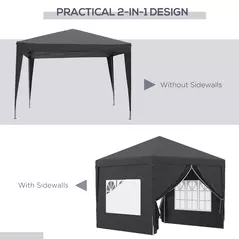 Outsunny 3 x 3 m Garden Pop Up Gazebo, Wedding Party Tent Marquee, Water Resistant Awning Canopy with Sidewalls, Windows, Carry Bag, Black - 4