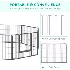 PawHut 16 Panels Heavy Duty Puppy Playpen, for Small Dogs, Indoor and Outdoor Use - Grey - 6