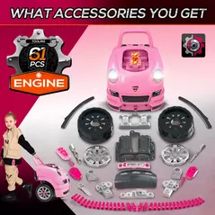 HOMCOM Kids Truck Engine Toy Set, with Horn, Light, Car Key, for Ages 3-5 Years - Pink - 6
