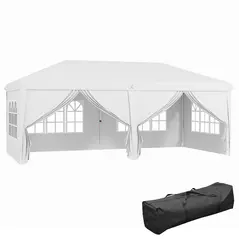 Outsunny 3 x 6 m Garden Pop Up Gazebo, Wedding Party Tent Marquee, Water Resistant Awning Canopy with Sidewalls, Windows, Carry Bag, White - 1
