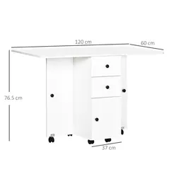 HOMCOM Multi-Storage Six-Person Drop Leaf Dining Table -  White - 3