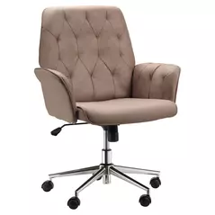 Vinsetto Office Desk Chair, Microfibre Vanity Chair with Height Adjustable, Armrest, Swivel Chair for Home, Coffee - 1