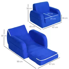 HOMCOM 2 In 1 Kids Armchair Sofa Bed Fold Out Padded Wood Frame Bedroom Blue - 3