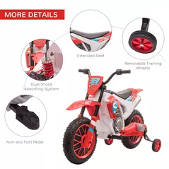 HOMCOM 12V Kids Electric Motorcycle Ride-On, with Training Wheels, for Ages 3-6 Years - Red - 6