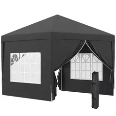 Outsunny 3 x 3 m Garden Pop Up Gazebo, Wedding Party Tent Marquee, Water Resistant Awning Canopy with Sidewalls, Windows, Carry Bag, Black - 1