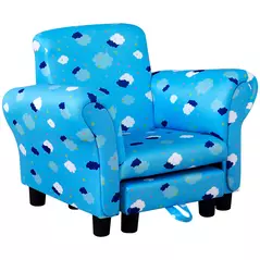 HOMCOM Toddler Chair Children's Armchairs Wood Frame w/ Footrest Anti-Slip Legs High Back Arms for Bedroom Playroom Cute Cloud Star Blue - 1