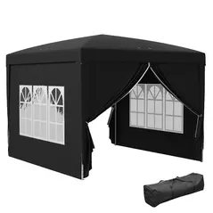 Outsunny 3 x 3 m Garden Pop Up Gazebo, Wedding Party Tent Marquee, Water Resistant Awning Canopy with Sidewalls, Windows, Carry Bag, Black - 1