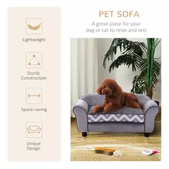 PawHut Dog Sofa Bed for XS-Sized Dogs, Cat Sofa with Soft Cushion, Pet Chair Lounge with Washable Cover, Removable Legs, Wooden Frame - Grey - 7