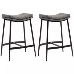 HOMCOM Breakfast Bar Stools Set of 2, Microfibre Upholstered Barstools, Industrial Bar Chairs with Curved Seat and Steel Frame for Dining Room, Kitchen, Grey - 1