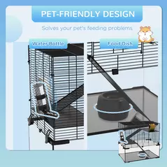 PawHut 3 Tiers Hamster Cage, Gerbil Cage with Deep Glass Bottom, Non-Slip Ramps, Platforms, Hut, Exercise Wheels, Water Bottle, Dish, for Syrian Hamster, Dwarf Hamster, 60 x 40 x 54.5cm - 5