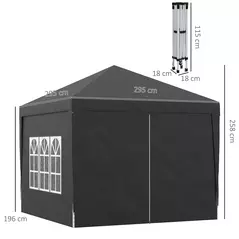 Outsunny 3 x 3 m Garden Pop Up Gazebo, Wedding Party Tent Marquee, Water Resistant Awning Canopy with Sidewalls, Windows, Carry Bag, Black - 3