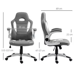 Vinsetto Computer Gaming Chair, Office Desk Swivel Chair, PU Leather Racing Chair with 90° Flip-up Armrest, Adjustable Height and Rolling Wheels, Grey - 3
