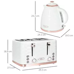 HOMCOM Kettle and Toaster Sets, 3000W 1.7L Rapid Boil Kettle & 4 Slice Toaster with 7 Browning Controls, Defrost, Reheat and Crumb Tray, UK Otter thermostat, Cream White - 3