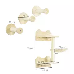 PawHut 4 Piece Cat Shelf with Scratching Post, Wall-Mounted Cat Tree for Indoor Cat - Beige - 3