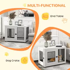 PawHut 2-in-1 Dog Cage & Side Table, with Two Doors, Cushion, for Large Dogs - 5