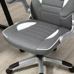 Vinsetto Computer Gaming Chair, Office Desk Swivel Chair, PU Leather Racing Chair with 90° Flip-up Armrest, Adjustable Height and Rolling Wheels, Grey - 9