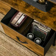 HOMCOM Industrial Storage Cabinet, Fabric Chest of Drawers with Display Shelves, 3 Drawers Storage Unit for Living Room, Rustic Brown - 9