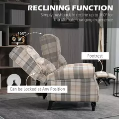 HOMCOM Wingback Recliner Armchair for Living Room, Pushback Reclining Chair with Round Armrests, Footrest and Rubber Wood Legs, Khaki - 4