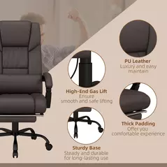 Vinsetto 6-Point Massage Office Chair, PU Leather Desk Chair with Adjustable Height and Footrest for Home Office, Brown - 5