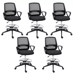 Vinsetto Ergonomic Mesh Back Drafting Chair, Tall Office Chair, Draughtsman Chair with Adjustable Height and Footrest 360° Swivel, Set of 5 - 1