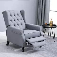 HOMCOM Recliner Armchair, Vintage Reclining Chair with Nail Head Trim, Wingback Chair with Button Tufted Back and Footrest, for Living Room, Grey - 2