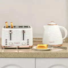 HOMCOM Kettle and Toaster Sets, 3000W 1.7L Rapid Boil Kettle & 4 Slice Toaster with 7 Browning Controls, Defrost, Reheat and Crumb Tray, UK Otter thermostat, Cream White - 7