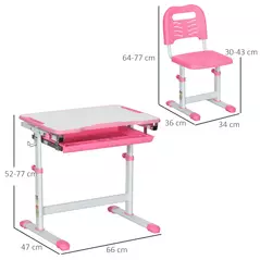HOMCOM Kids Desk and Chair Set, Student Adjustable Writing Desk, with Drawer, Pen Slot, Hook - Pink - 3