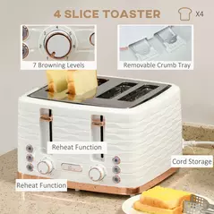 HOMCOM Kettle and Toaster Sets, 3000W 1.7L Rapid Boil Kettle & 4 Slice Toaster with 7 Browning Controls, Defrost, Reheat and Crumb Tray, UK Otter thermostat, Cream White - 5