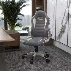 Vinsetto Computer Gaming Chair, Office Desk Swivel Chair, PU Leather Racing Chair with 90° Flip-up Armrest, Adjustable Height and Rolling Wheels, Grey - 2