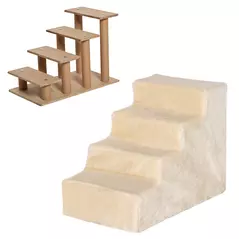 PawHut Four-Step Dog Stairs, with Washable Plush Cover, for High Bed Sofa, Dog Stairs for Small Dog and Cat - Beige - 8
