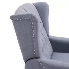 HOMCOM Recliner Armchair, Vintage Reclining Chair with Nail Head Trim, Wingback Chair with Button Tufted Back and Footrest, for Living Room, Grey - 7