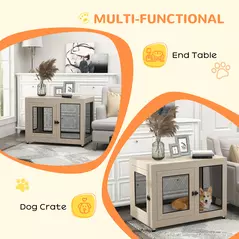 PawHut 2-in-1 Dog Cage & Side Table, with Two Doors, Cushion, for Large Dogs - 5