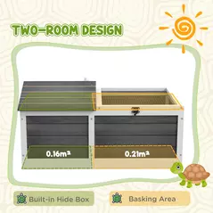 PawHut Wooden Tortoise House, Small Pet Reptile Shelter, with Hide Den and Run - Grey - 4