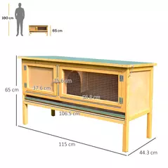 PawHut Rabbit Hutch Outdoor Guinea Pig Hutch House Small Animal Bunny Cage w/ Openable Roof, 115 x 44 x 65 cm - 3