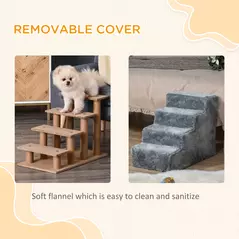 PawHut Four-Step Dog Stairs, with Washable Plush Cover, for High Bed Sofa, Dog Stairs for Small Dog and Cat - Light Grey - 5