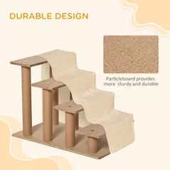 PawHut Four-Step Dog Stairs, with Washable Plush Cover, for High Bed Sofa, Dog Stairs for Small Dog and Cat - Beige - 6