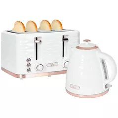 HOMCOM Kettle and Toaster Sets, 3000W 1.7L Rapid Boil Kettle & 4 Slice Toaster with 7 Browning Controls, Defrost, Reheat and Crumb Tray, UK Otter thermostat, Cream White - 1