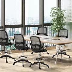 Vinsetto Ergonomic Mesh Back Drafting Chair, Tall Office Chair, Draughtsman Chair with Adjustable Height and Footrest 360° Swivel, Set of 5 - 2