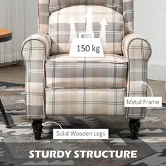 HOMCOM Wingback Recliner Armchair for Living Room, Pushback Reclining Chair with Round Armrests, Footrest and Rubber Wood Legs, Khaki - 6