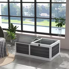 PawHut Wooden Tortoise House, Small Pet Reptile Shelter, with Hide Den and Run - Grey - 2