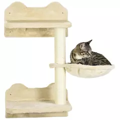 PawHut 4 Piece Cat Shelf with Scratching Post, Wall-Mounted Cat Tree for Indoor Cat - Beige - 9