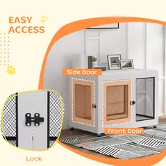 PawHut 2-in-1 Dog Cage & Side Table, with Two Doors, Cushion, for Large Dogs - 6