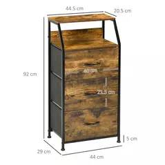 HOMCOM Industrial Storage Cabinet, Fabric Chest of Drawers with Display Shelves, 3 Drawers Storage Unit for Living Room, Rustic Brown - 3