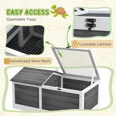PawHut Wooden Tortoise House, Small Pet Reptile Shelter, with Hide Den and Run - Grey - 5