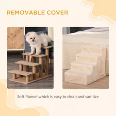 PawHut Four-Step Dog Stairs, with Washable Plush Cover, for High Bed Sofa, Dog Stairs for Small Dog and Cat - Beige - 5