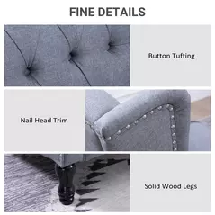 HOMCOM Recliner Armchair, Vintage Reclining Chair with Nail Head Trim, Wingback Chair with Button Tufted Back and Footrest, for Living Room, Grey - 6