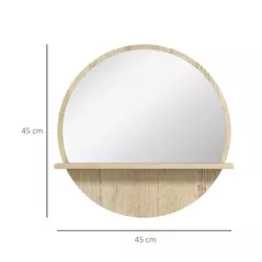 kleankin 45cm Round Home Mirror, with Shelf - Natural Wood Effect - 3