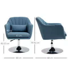HOMCOM Swivel Linen Fabric Accent Chair for Living Room Contemporary Vanity Armchair with Adjustable Height Thick Cushion Lumbar Support Armrest for Bedroom Office Blue - 3