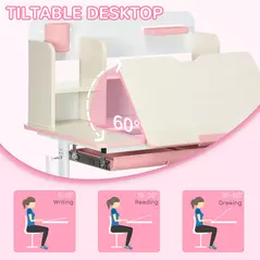 HOMCOM Kids Desk and Chair Set, with Storage Shelves, Washable Cover, for Ages 3-12 Years - Pink - 5
